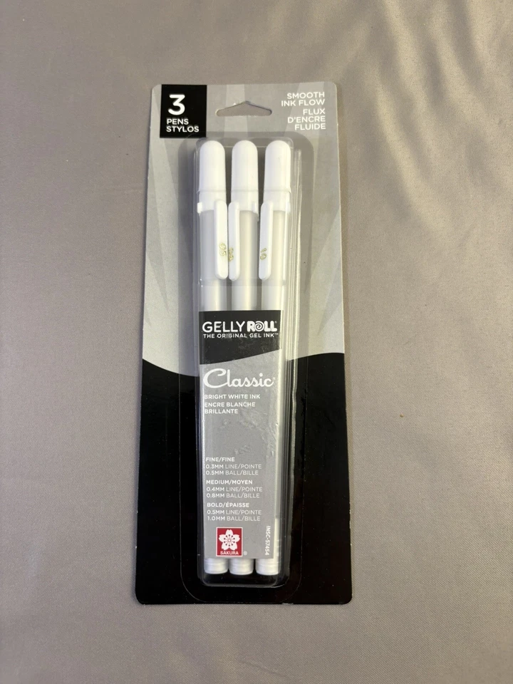 (2) Juego de 3 bolígrafos de gel blancos clásicos Sakura Gelly Roll 57454 nuevos Foto 3 de 4