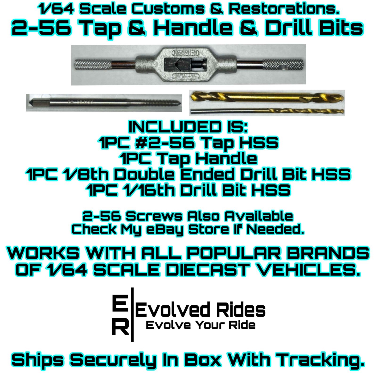 2-56 Tap & Handle & Drill Bits For 1/64 Custom Restoration Hot Wheel & Other