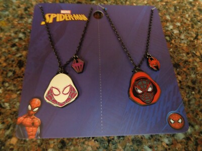 Marvel Spider-Man Miles & Gwen Best Friend Necklace Set Pendant Charm Bestie New