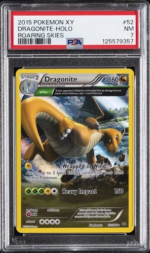 2015 POKEMON XY ROARING SKIES #52 DRAGONITE-HOLO PSA 7