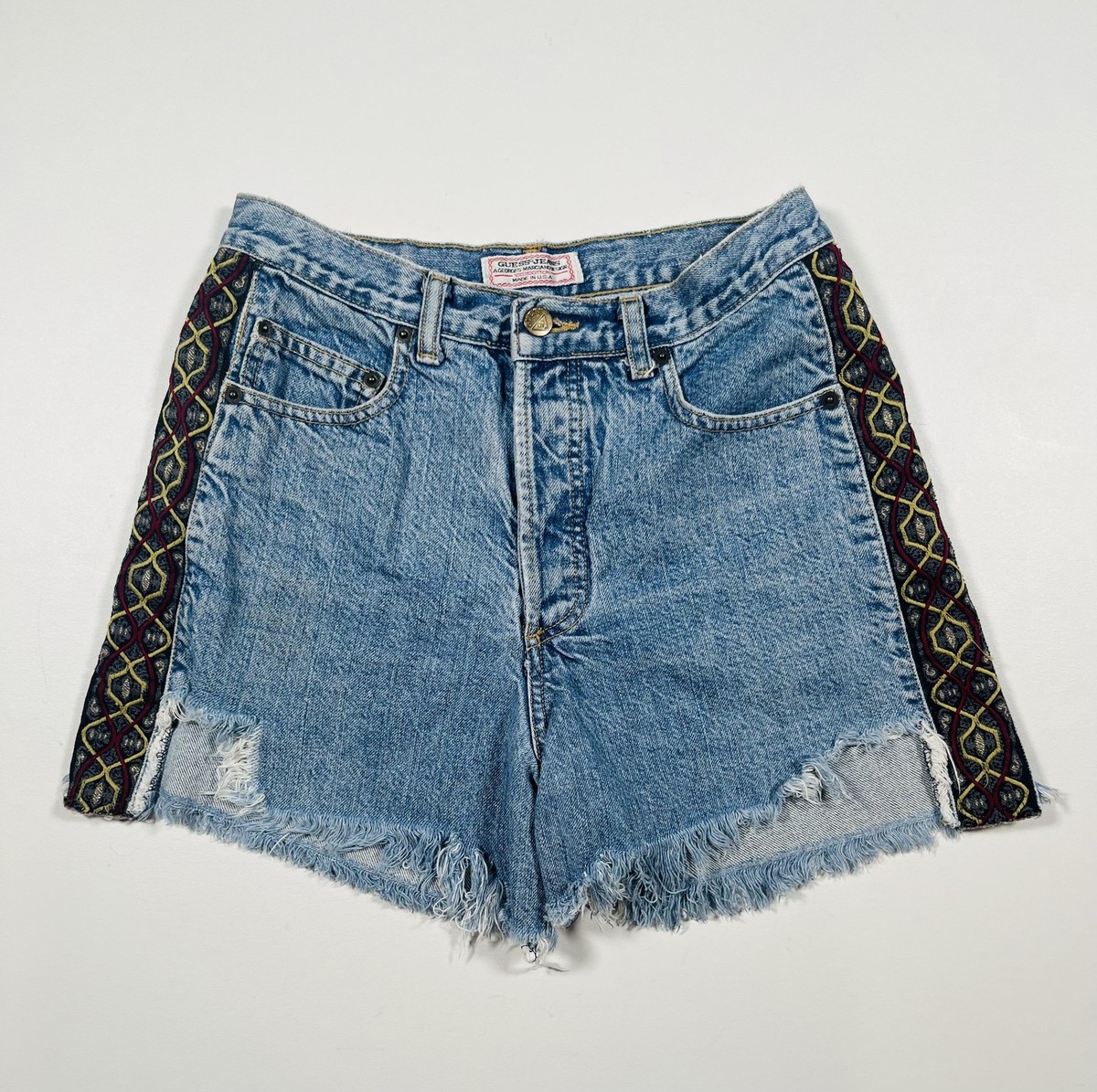 Vintage Guess Shorts Size 32 Denim Cut Off Embroidered USA 90s 