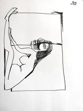 Ink Drawing Figure in Interior 11"x14" Modern Cubism Illustration on Paper