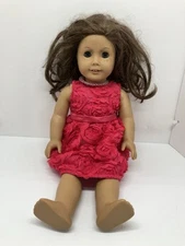 2014 American Girl Doll Light Brown Hair Blue Eyes Freckles Pink Dress Necklace