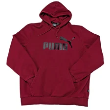 Puma Hoodie Men XL 50" Red Essential Logo Pullover Hooded Sweatshirt Long Sleeve