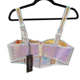NWT CLUBEXXX Iridescent Snake Print Corset Top Holographic Festival Outfit S