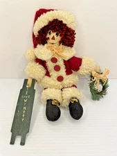 Primitive Raggedy Andy Santa I love Winter Doll with Wreath