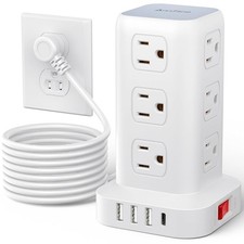 10 FT Surge Protector Power Strip Tower with 4 USB Ports and 12 AC Outlets
