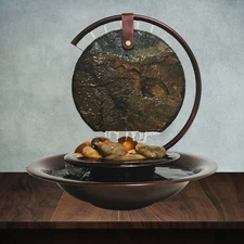 Indoor Tabletop Waterfall Moon Fountain, Home Décor Soothing Rain Sound Medit...