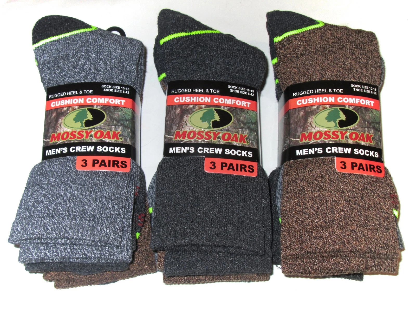 6 Pairs Mens Mossy Oak Mid Calf Cushioned Medium Weight & Thickness Crew Socks