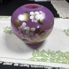 Vintage Fenton Purple Iridescent Hand Painted Floral Art Glass Vase USA Robinson