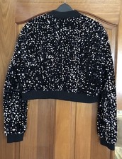 Shein Black/Silver Sequin Cropped Zipped Jacket - Small