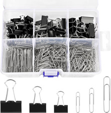 500Pcs Paper Clips and Binder Clips Assorted Sizes, Silver Paper Clips Black Bin