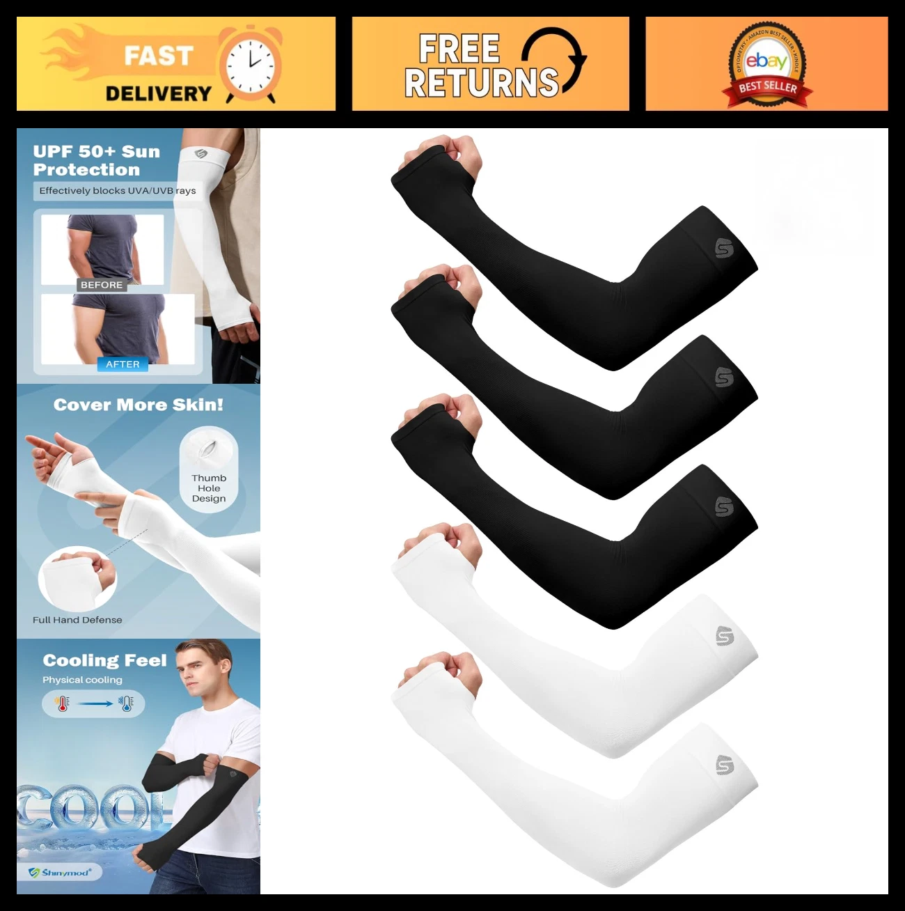 Compression Arm Sleeves for Men & Women, UV Protection UPF 50, Thumb Holes
Opens in a new window or 