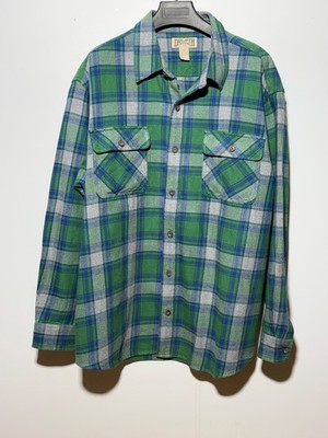 Duluth Trading Flannel Shirt Men s 2XL Green Blue Plaid Button Down Cotton