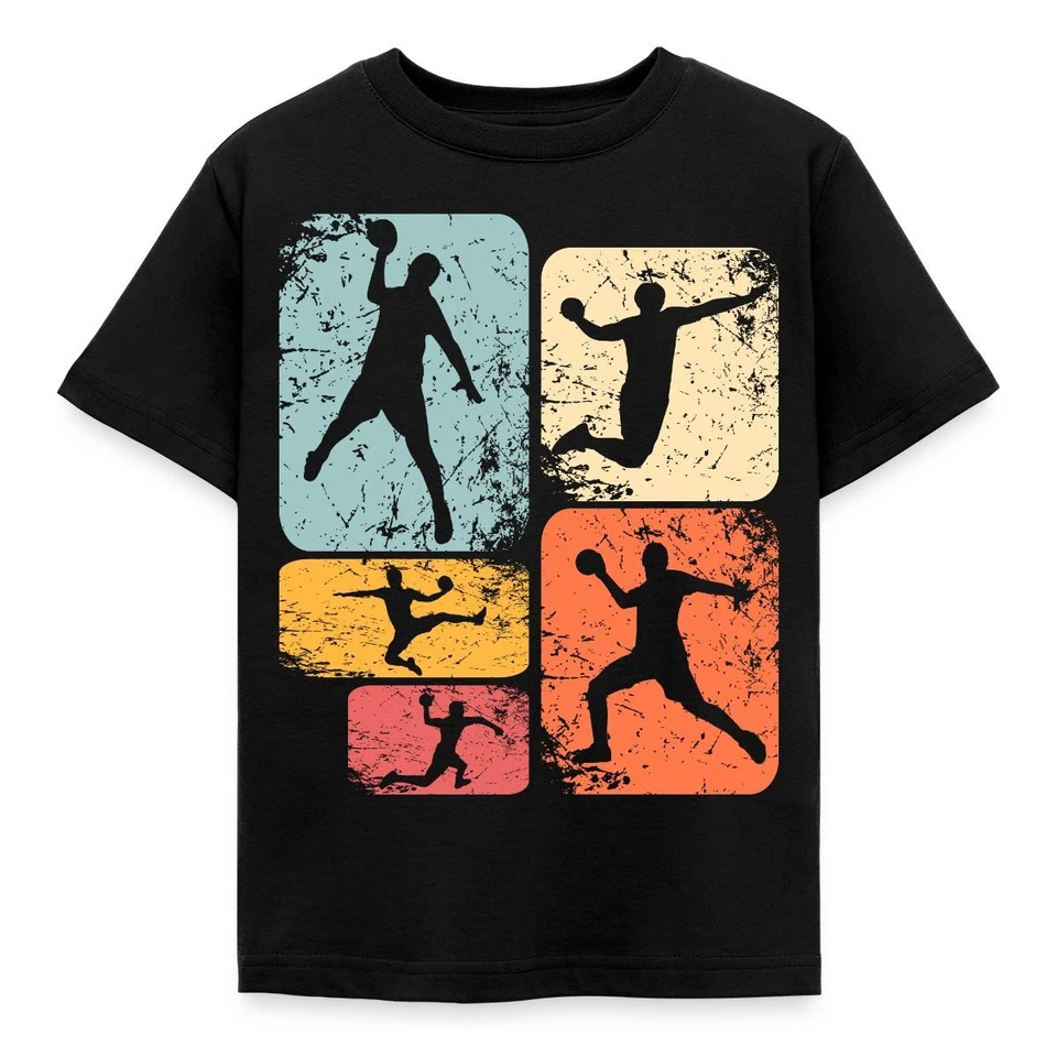 Handball Retro Style Silhouetten Handballspieler Kinder T-Shirt - Bild 1 von 4