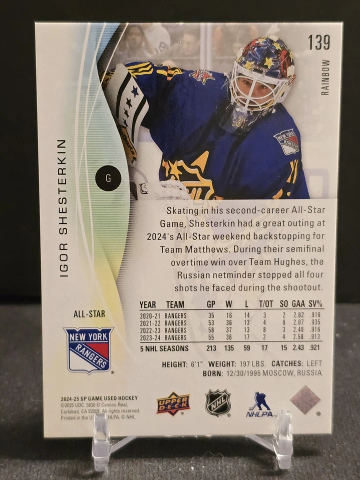 2024-25 SP Game Used Rainbow Igor Shesterkin All Star /31 #139 Rangers - Image 4 of 4