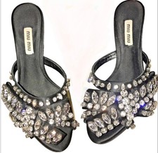 Miu Miu Crystal Embellished Bow Sideds clear heel open mules SZ 36