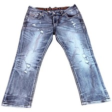 Rock Revival Herb Straight Jeans Mens 40 40x28 Blue Whiskers Denim Distressed