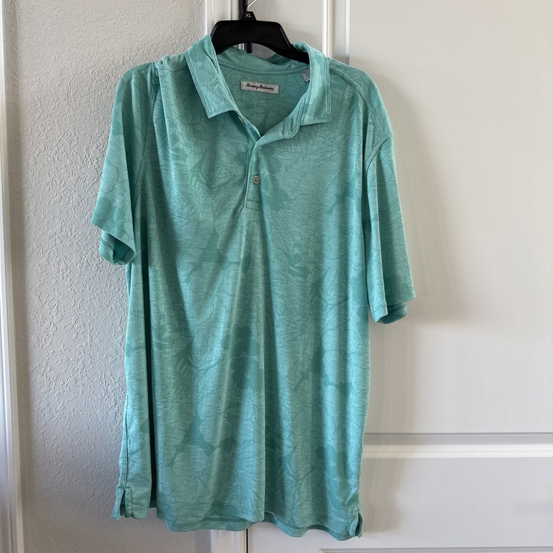 Tommy Bahama Polo Shirt Mens 2XL Sea Foam Floral All Over Print