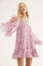 NWT Free People Faded Daisy Frock Dress Size Medium Macrame Chiffon Z209-2