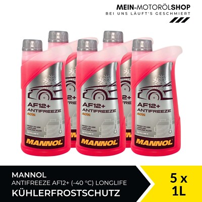 Mannol Antifreeze Kühlerfrostschutz AF12+ (-40 °C) Longlife 5x1 Liter = 5 Liter