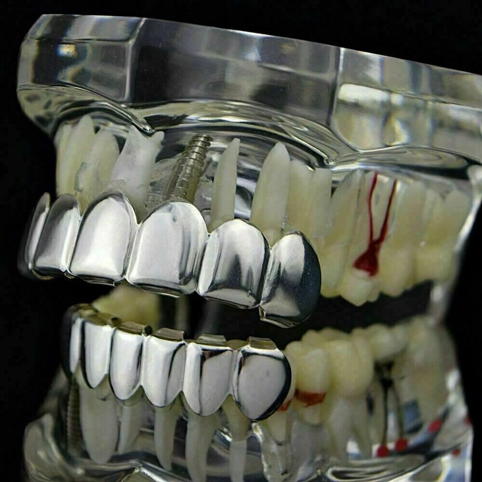 Real SOLID 925 Sterling Silver Custom GRILLZ Teeth Top Bottom Hip Hop Mouth - Image 3 of 4