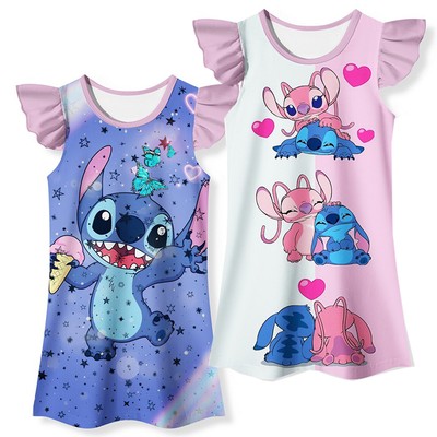 2pcs girls' nighty stitchs lilos nightgown sleep-dress cartoon princess pyjamas