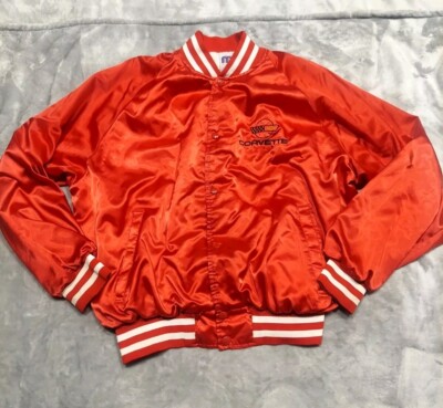 Men's Vintage Cor Corvette Size XL Bomber Jacket Button Up Red | eBay