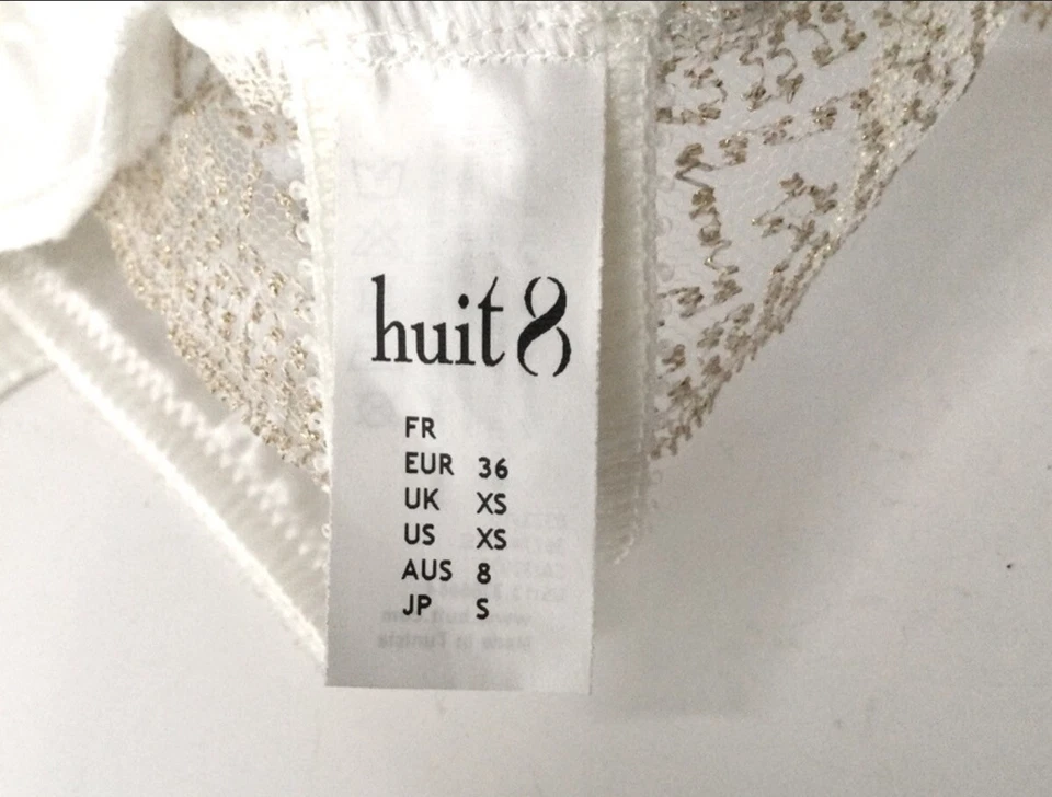 HUIT 8 VISITE PRIVEE АТЛАСНЫЕ СТРИНГИ ЦВЕТА СЛОНОВОЙ КОСТИ С ЗОЛОТОМ РАЗМЕР XS НОВЫЙ БЕЗ ЯРЛЫКОВ $50 - Изображение 4 из 4