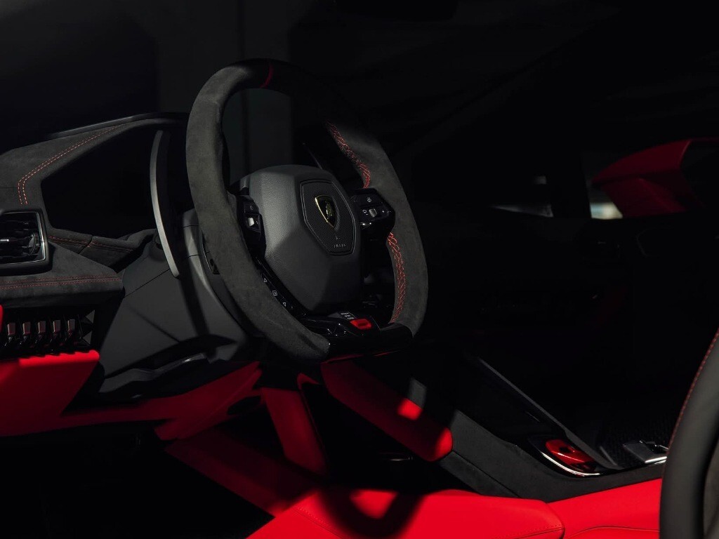 OE Lamborghini Huracan  New Alcantara Wrap black trim steering wheel RED ring