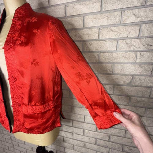Vintage Woman’s Handmade Black & Red Silk Reversible Evening Jacket W/Pockets - Picture 6 of 23