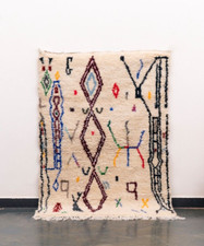 3x5 Handmade Moroccan Small White Area Rug Azilal Wool Beni Living room.