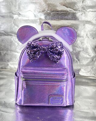 Loungefly Disney Minnie Mouse Purple Holographic Sequin Bow  display picture 2