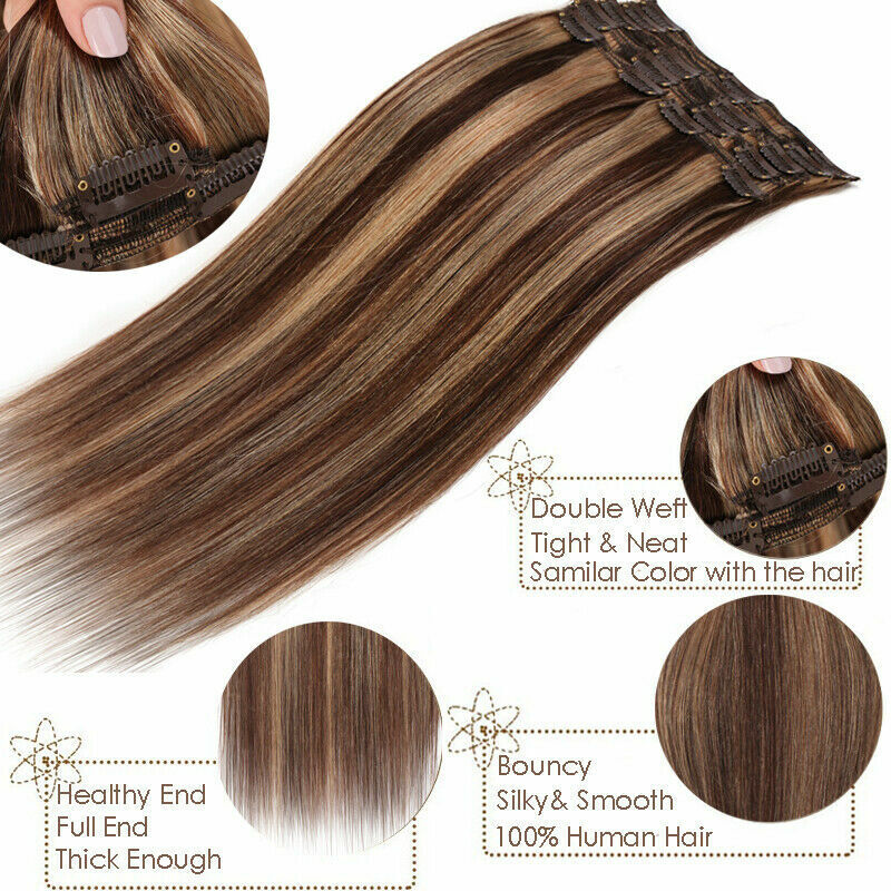 Clip in Human Hair Extensions Highlight Real Remy Thick Double Weft Full Head 7A Cena, popularna wyprzedaż