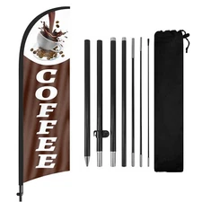 8FT Coffee Shop Advertising Feather Flag Banner with Pole and Ground Stake
