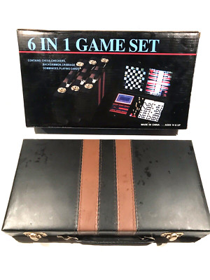 Game Set Dominoes Chess Checkers Cribbage Backgammon & Deck Cards FUN! 6-in-1