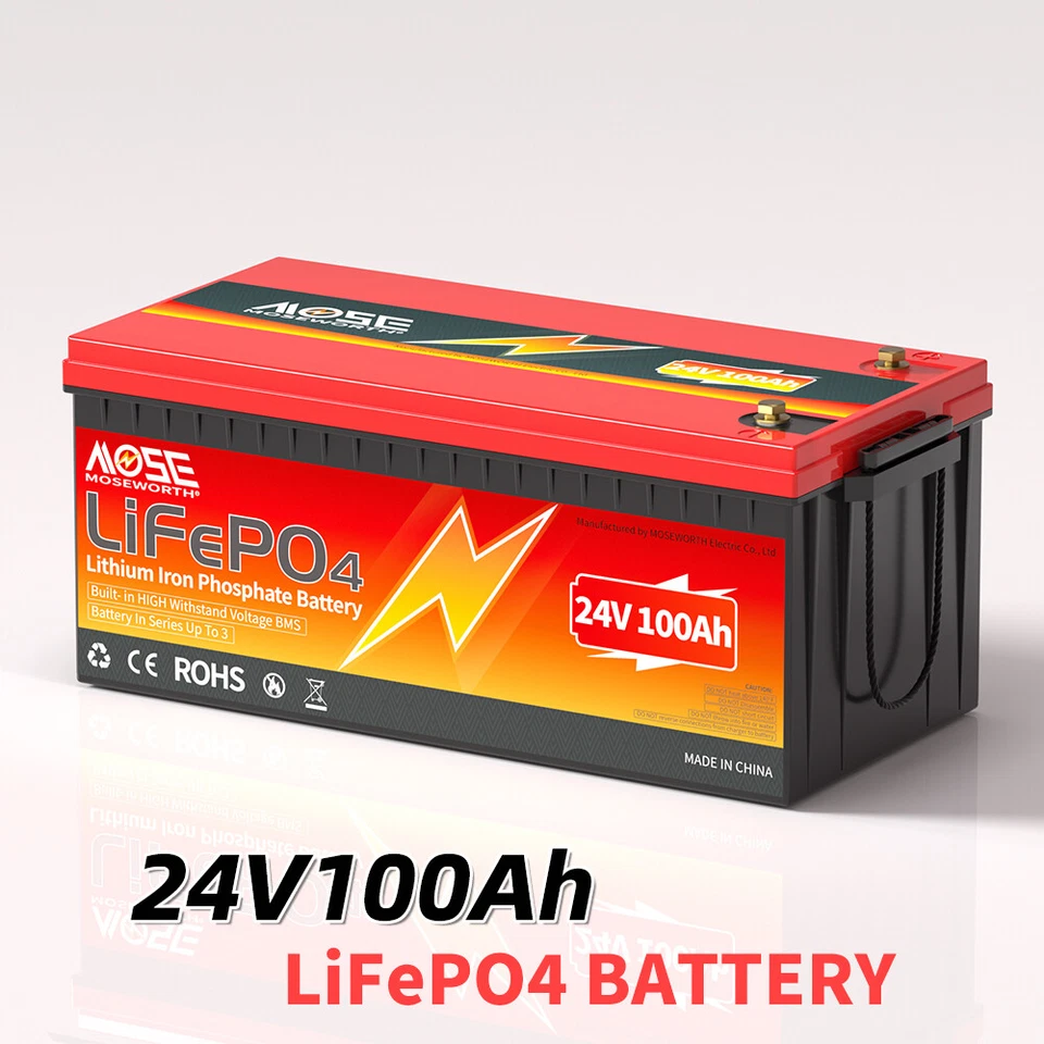 MOSEWORTH Batería de litio LiFePO4 12V 24V 36V 48V 100Ah 140Ah 200Ah 300Ah BMS autocaravana