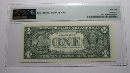$1 2003 Radar Serial Number Federal Reserve Currency Bank Note Bill PMG UNC65EPQ - Picture 3 of 3
