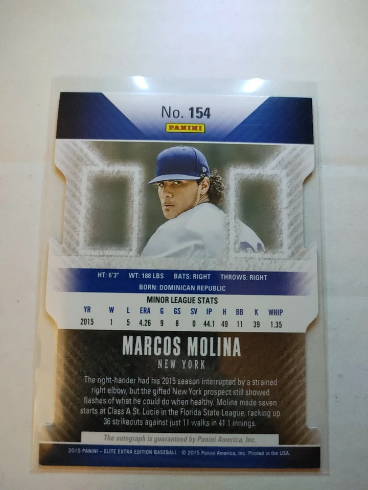 2015 Panini Elite Extra Edition Prospect New York Mets Marcos Molina auto 25/100 - Image 2 of 2