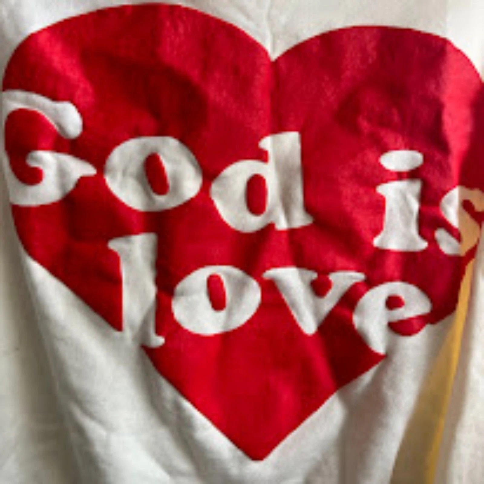 OFF WHITE Felpa con cappuccio grafica pull over avorio e rossa nuova senza etichette Elevata Faith God Is Love taglia S