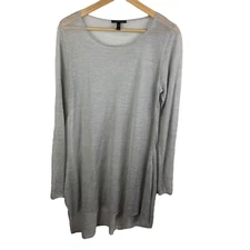 Eileen Fisher Sweater Tunic Knit shirt women sz Medium gray linen very fine long