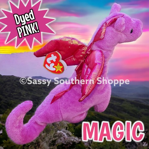 🩷 MAGIC 🩷 1995 Ty Beanie Babies Winged DRAGON *Dyed HOT PINK* Baby *MWMT*