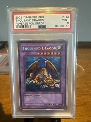 YUGIOH 2002 Thousand Dragon Reverse Foil Error MRD-143 Secret  PSA 9