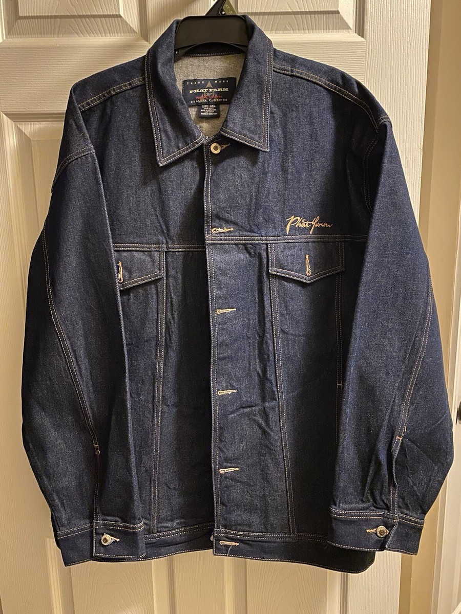 Phat Farm Mens Size 3XL Blue Denim Jean Jacket Adult Hip Hop