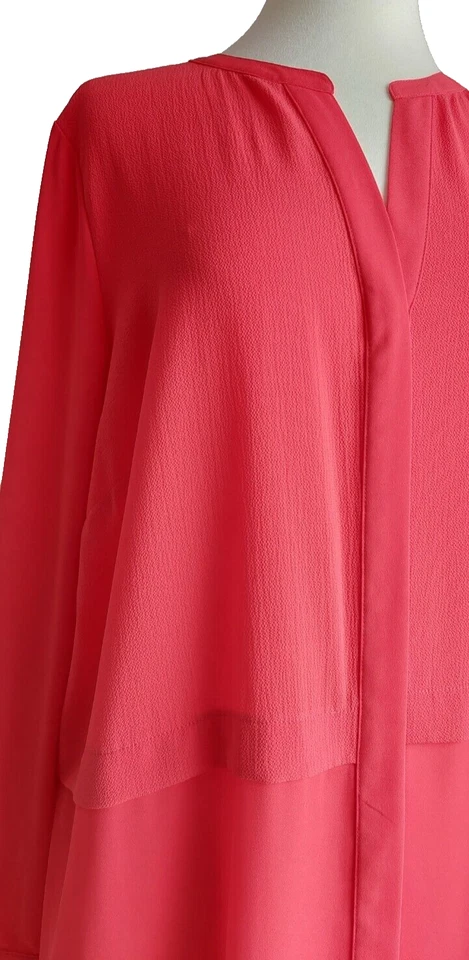 ☆ The Collection at Debenhams Size 16 Long Blouse Top Coral Red Crepe Chiffon - Image 2 of 4