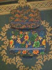 2 VINTAGE Bantam Travelware Suitcase Bag Flowers Paisley Carry On Luggage Retro