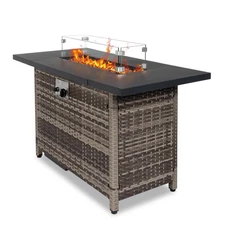 43" Outdoor Gas Fire Pit Table, 50,000 BTU Auto-Ignition Fire Tables w/Lid,Cover
