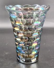 Vintage Federal Glass Yorktown Smoke Gray Carnival Glass 8" Vase Flowers