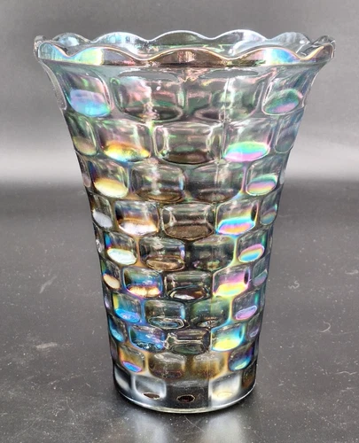 Vintage Federal Glass Yorktown Smoke Gray Carnival Glass 8" Vase Flowers