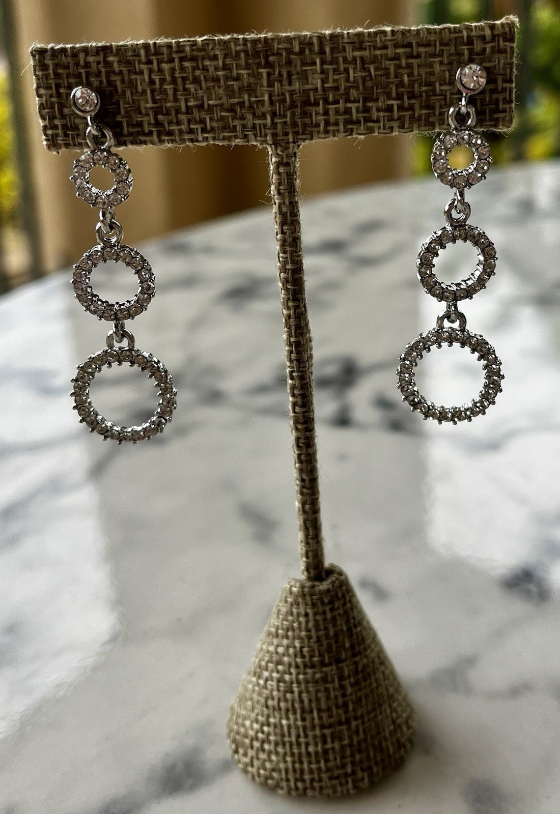 Clear Rhinestone Dangle 3 Circle Dangle Drop Earr… - image 1